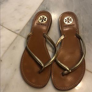 Tory Burch Gold Flip Flop Leather Sandal